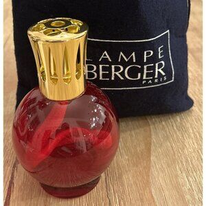 LAMPE BERGER Catalytic Oil Lamp Red Glass Boule Home Fragrance Lamp 5.75” X 3.5”